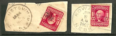 Sc #319 Kowanda NEBR Cancel on Piece 2 Cent Washington Bureau 1903-07 US 96F11 - Image 1 of 3