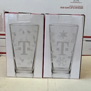 T-Mobile Tuesday SET OF 2 Xmas Holiday Pint Glass 2024 NIB Snowflake Lights - Picture 1 of 5