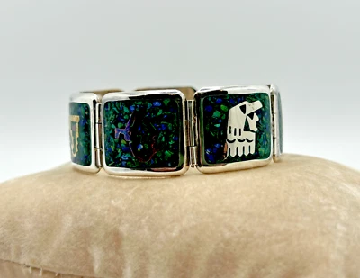 PULSERA AZTECA VINTAGE HECHO EN MEXICO EAGLE #2 CON INCRUSTACIONES DE TURQUESA ESTERLINA! #624 Foto 1 de 4