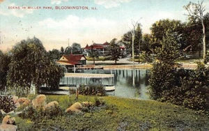 Postal IL: Miller Park, Bloomington, Illinois, coloreada a mano, publicada 1908, base de datos - Imagen 1 de 2