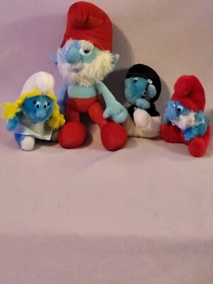 De Colección Wallace Berrie 1981-1983 Lote de 3 Pitufos 6" Sentados y 13" Peluche Papá Pitufo Foto 1 de 4