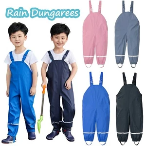 Toddler Kids Boys Girls Rain Dungarees Windproof Waterproof Mud Jumpsuit Clothes - Picture 1 of 16
