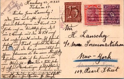GERMANY 1922 POSTAL HISTORY INFLA ERA PICT POSTCARD MULT FRANKING CANC HAMBURG - Image 1 of 2