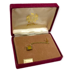 Vintage Foster Genuine Tigers Eye Tie Pin / Tack W Box New Old Stock Gold Tone [ - Picture 1 of 8