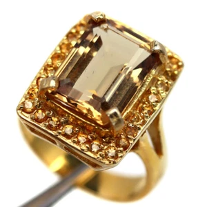 925 Silver 10 x 14 MM. Golden Yellow Citrine, Sapphire Black Friday Jewelry Ring - Picture 1 of 4