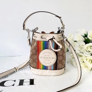 NWT Coach Mini Dempsey Bucket Bag Signature Jacquard Rainbow Cj661 - Picture 1 of 15