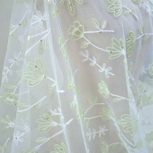 Embroidery Tulip Flowers Wedding Lace Fabric Sequined Petals Lace for Dress - Picture 1 of 12