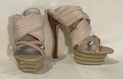 Sandalia de tacón alto con correa de tela/cuero/plataforma natural bebe Nola nueva con caja talla 9 Foto 1 de 4