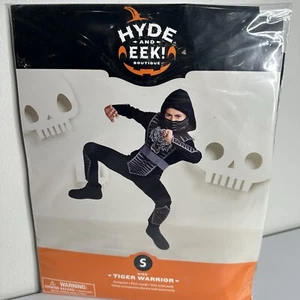 Tiger Warrior Halloween Costume kids Small Black Gray Ninja Jumpsuit Mask New - Picture 1 of 3