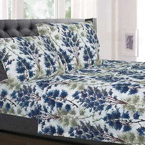 Florence Blue/Green Floral Print 4-Piece Microfiber Sheet Set - Picture 1 of 7
