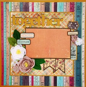  Handmade TOGETHER Thanksgiving Gratitude 12x12 Premade Scrapbook Layout Page - Picture 1 of 2