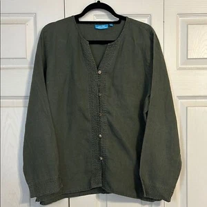 COTTON CONNECTION XL verde oliva camicia leggera giacca shacket lino bottoni - Foto 1 di 7