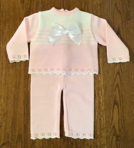 BABY GIRLS KNITTED TOP & TROUSER SET BABY PINK / WHITE 0/3, 3/6, 6/12 MTHS BNWT - Picture 1 of 1
