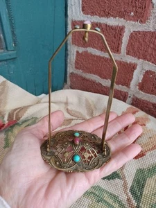 RARE VINTAGE CZECH ERA JEWELED GOLD GILT EMBOS FILIGREE METAL WATCH HOLDER - Picture 1 of 10