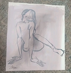 CRAMOLINI Female Figure Nude Ink Watercolor Sketch Drawing ORIG ART Not Print - Picture 1 of 10