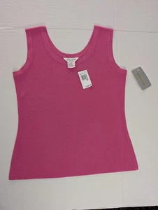 Nuova canotta Misook Petite Small senza maniche in maglia rosa acrilico made in Korea $138 - Foto 1 di 4