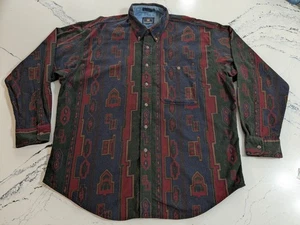 VTG Chaps Ralph Lauren Southwest Aztec Navajo AOP Cotton Flannel Shirt XL USA - Picture 1 of 9