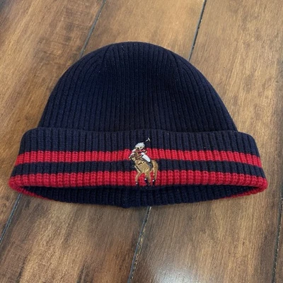 Винтажный Polo Ralph Lauren большой пони поло медведь темно-красный вязаный Beanie зимняя шляпа - Изображение 1 из 4