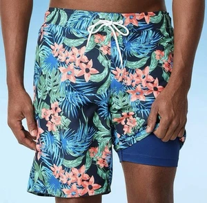 St. John's Bay- Mens Navy Floral Swim Trunks,  Big & Tall Size 4XLT, Multicolor - Picture 1 of 3