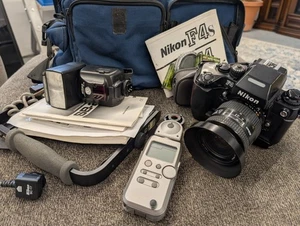 Nikon F4 35mm SRL Film Camera body MF-23 MB-21 AF Nikkor 24-50MM Lens BIG BUNDLE - Picture 1 of 11