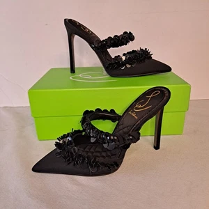 Sam Edelman Athena Damen-Pantolette mit Absatz schwarz Stoff Größe 5,5 M spitz zulaufend Stiletto - Bild 1 von 12