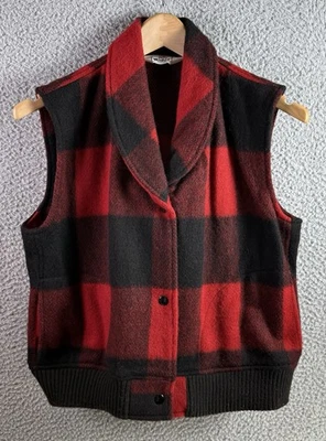 Colete xadrez vintage Woolrich Buffalo mistura de lã vermelho preto feminino tamanho médio EUA - Imagem 1 de 4
