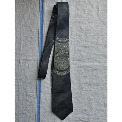 Corbata ajustada retro vintage de seda, negra/plateada Foto 1 de 4