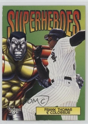 1998 Skybox Dugout Axcess Superheroes Frank Thomas & Colossus #9SH HOF - Image 1 of 3