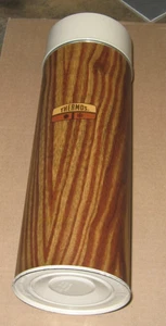 1970s King Seeley Thermos Faux Wood Grain METAL WIDE MOUTH Vacuum Bottle & BOX - Picture 1 of 9