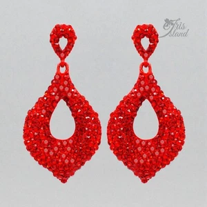 Women Red Crystal Rhinestone Hoop Drop Dangle Earrings Prom Wedding Christmas 78 - Picture 1 of 5