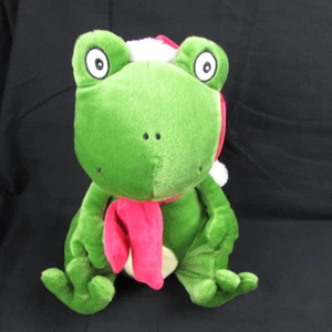 Kellytoy Christmas Frog 12" Green Plush Stuffed Animal Red Santa Hat Scarf - Picture 1 of 9