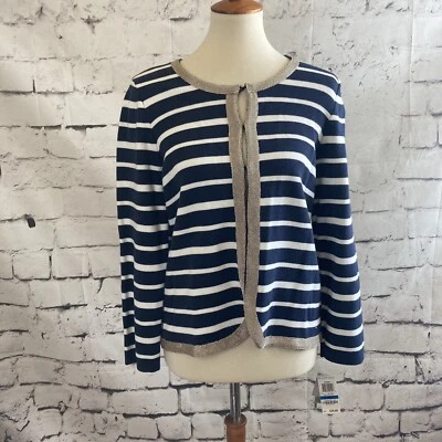Suéter Charter Club Mujer Talla XL Cárdigan Rayas Azul Marino Blanco Dorado Náutico Foto 1 de 4