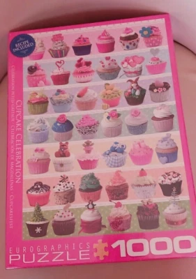 PRETTY ! NEW/SEALED 1,000 PIECE "CUPCAKE CELEBRATION" PUZZLE+ RECIPES ON BACK - Image 1 of 4