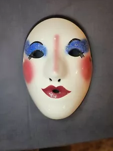 Vtg New Orleans Mardi Gras Clay Glazed Ceramic Hanging Decorative Face Mask - Picture 1 of 4