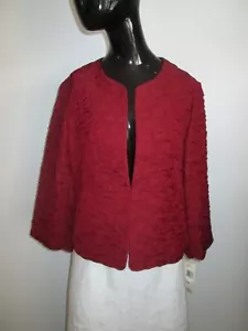 NWT KASPER Size 12 Deep Cinnabar Poly Rayon Crinkle Cropped Single Hook Jacket - Picture 1 of 6