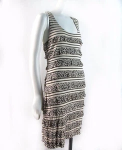 Abito Camelia Stampa Animalier Righe Beige Nero Senza Maniche Rayon S Nuovo D647 - Foto 1 di 5
