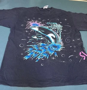VTG Sea World Black Tee Sz L (Fits Med) ORCA Single Stitch Summer Nights READ - Picture 1 of 9