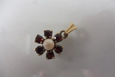 Bel Vecchio Ciondolo, Argento 835 Placcato Oro Con Granato E Perla - Immagine 1 di 4