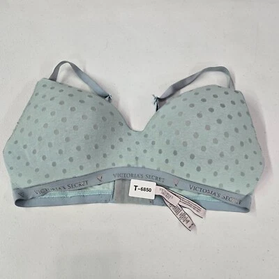 Victoria Secret Mujer Sujetador 36C Azul Lunares Inalámbrico Camiseta Ligeramente Forrada Foto 1 de 4