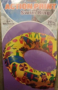 Aqua Leisure Swim Ring Action Print Near Vintage 2001 Pool Float Ages 4+ - New - Bild 1 von 3