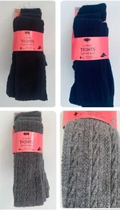 Girls Marks Tights 3 Pack Navy Grey Black Thick Cable Knit Warm Cotton School - Picture 1 of 4