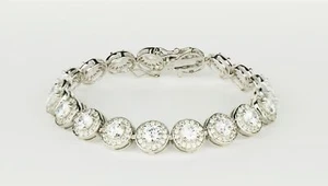Sterling Silber CZ Tennis Armband AAA Halo rund Brillant Zirkonia Edelsteine - Bild 1 von 3
