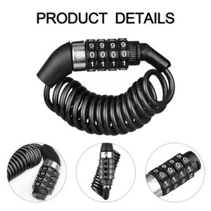 4-Digit Combination Password Bike Lock Cable Bicycle Chain Lock Black Color New - Picture 1 of 8