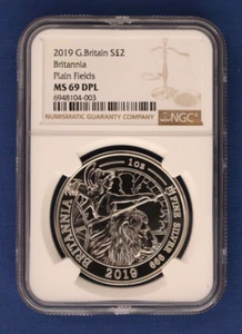 2019 Royal Mint 1oz Silver Britannia £2 coin NGC Graded MS69DPL with Box & COA - Picture 1 of 3