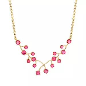 5 CT Round Lab Created Ruby Cluster Women's Necklace 14K Yellow Gold Plated 18" - Picture 1 of 4