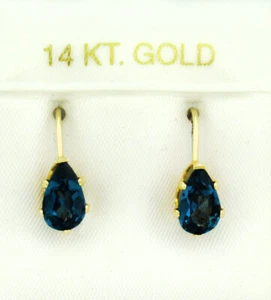 GENUINE 1.60 Cts BLUE ZIRCON DANGLING EARRINGS 14K GOLD - Free Certificate - NWT - Picture 1 of 4