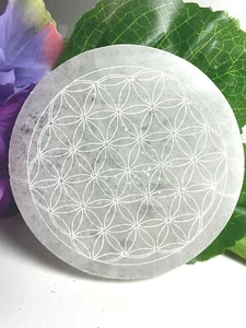 Flower of Life Selenite Charging Plate 4in Charge Your Crystals Change Your Life - Picture 1 of 6
