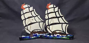 Vintage Hand Painted Metal Clipper Ship Bookends 1820s - Picture 1 of 5