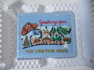 Grüße aus Texas mundgeblasenes Glas Weihnachtsschmuck mit Box, wie Vintage Postkarte - Bild 1 von 7