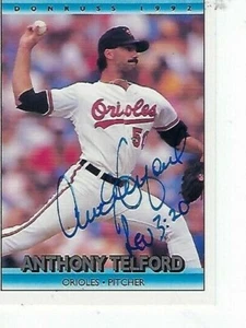 ANTHONY TELFORD SIGNED 1992 DONRUSS #623 - BALTIMORE ORIOLES - Picture 1 of 1